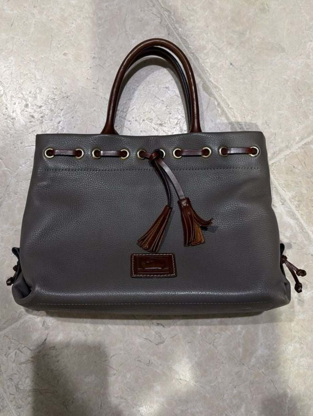 Dooney & Bourke Pebble Grain Wakefield Tassel Tote in Elephant